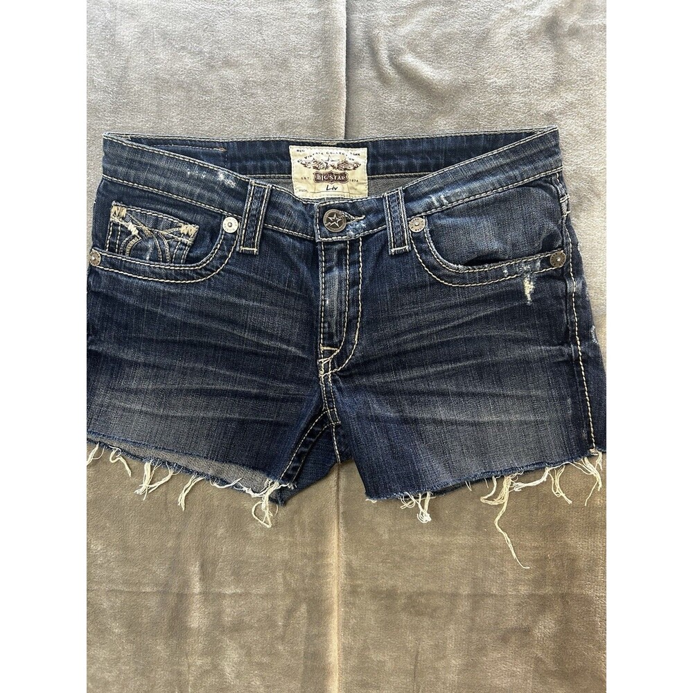 Big Star Liv 30xl Shorts Women Denim Cutoff Low Rise Dark Wash Frayed Hem